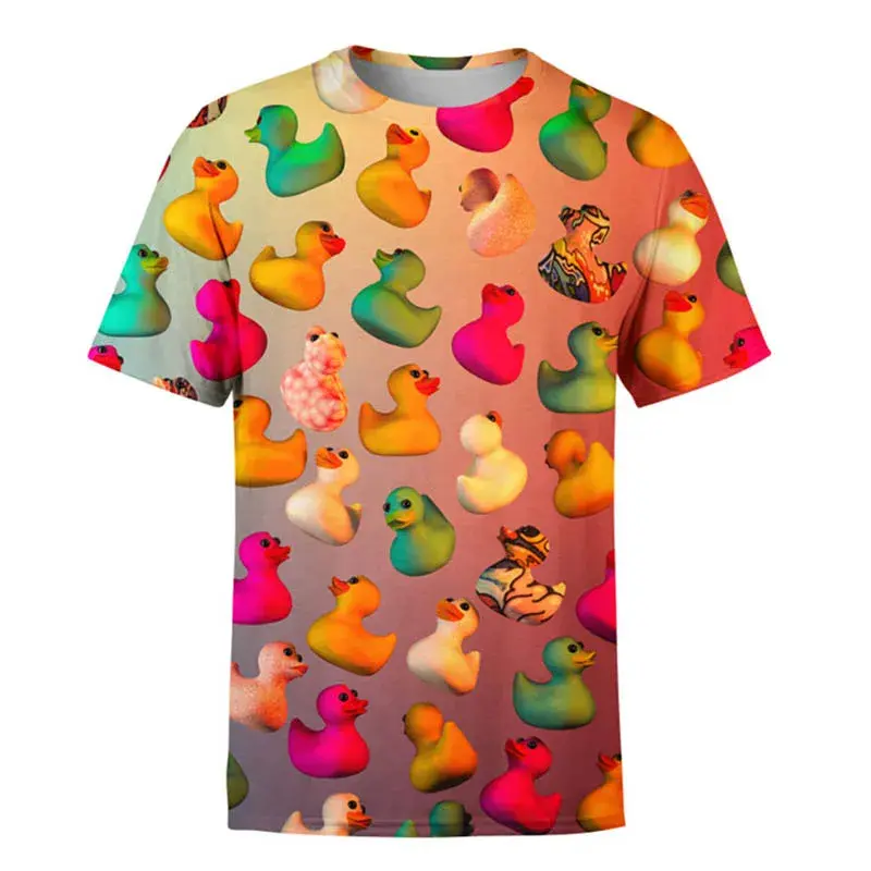 Yellow Duck T-shirt 3D Printing Design Cute Casual Round Neck Short Sleeve Tops Summer Clothing Vacation Beachwear Funny Tees