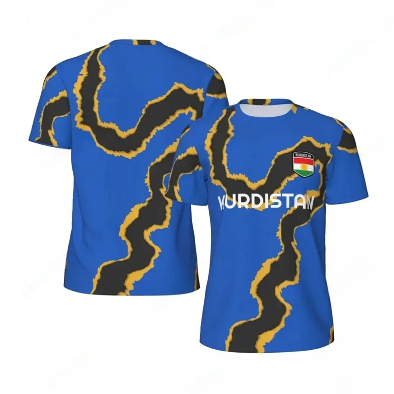 Kurdistan Flag Football T-shirt Men Women Graffiti Style 3D Print Graphic Short Sleeve T Shirts Summer Quick Dry Sport Tees