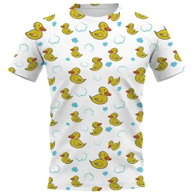 Yellow Duck T-shirt 3D Printing Design Cute Casual Round Neck Short Sleeve Tops Summer Clothing Vacation Beachwear Funny Tees