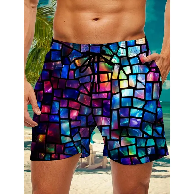 Harajuku Colorful Personality Swim Trunk Men's Clothing Unique 3D Print Streetwear Beach Leisure Summer Trend Men Beach Short