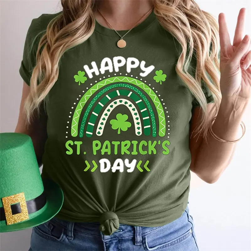 2025 Happy St Patrick Day T-shirt For Women Solid Color Simple Street Fashion T Shirts 3D Print Graphic Festival Lucky Tee Top