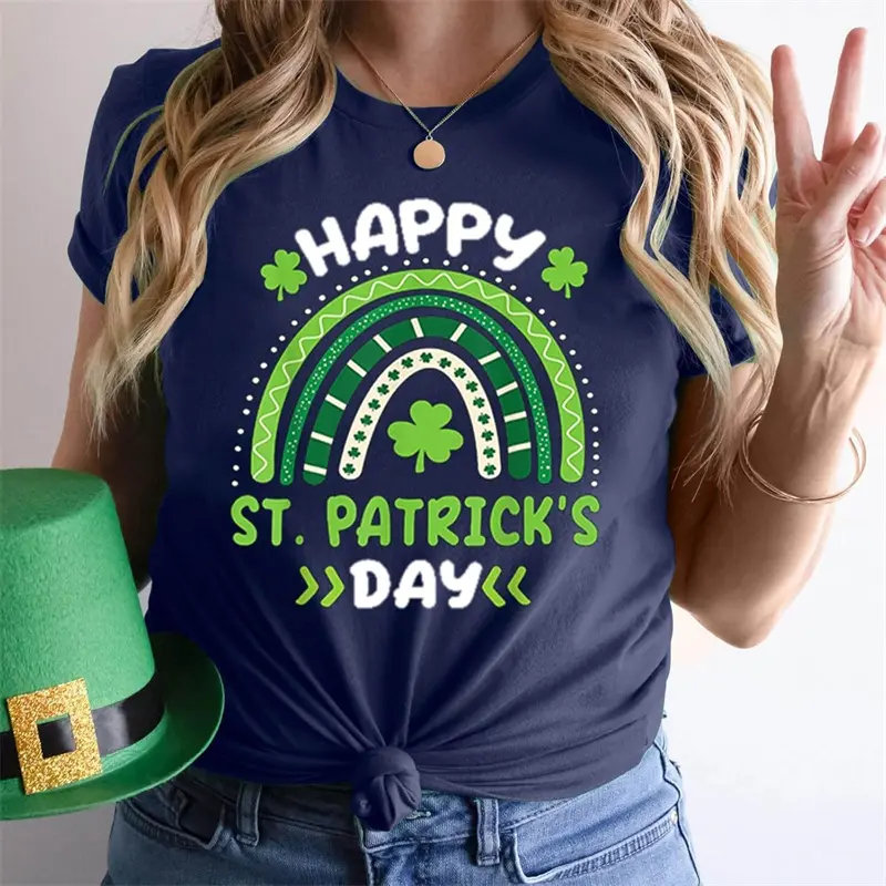 2025 Happy St Patrick Day T-shirt For Women Solid Color Simple Street Fashion T Shirts 3D Print Graphic Festival Lucky Tee Top
