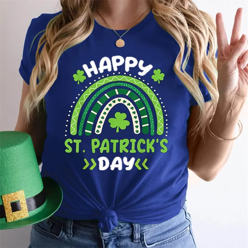 2025 Happy St Patrick Day T-shirt For Women Solid Color Simple Street Fashion T Shirts 3D Print Graphic Festival Lucky Tee Top