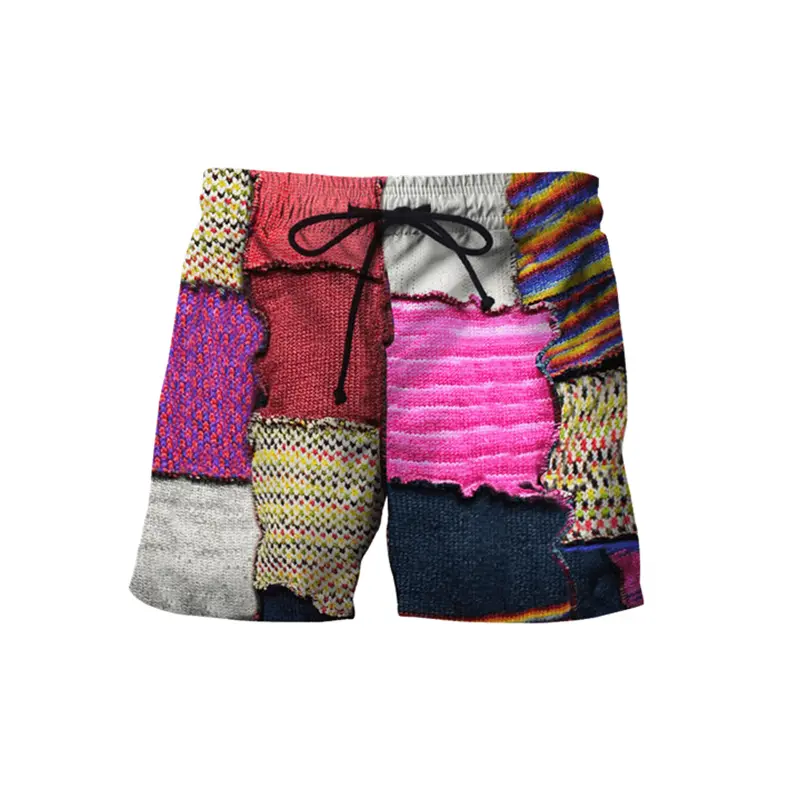 Plaid Patchwork Print Beach Shorts For Men Casual Street Outdoor Sports Short Pants Colorful Patch Graphic Summer Popular Pantie