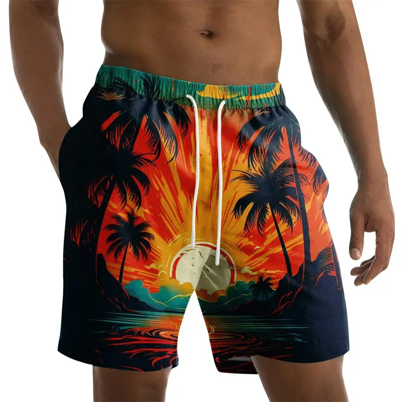 Tropical Plant Print Style Leisure Beach Short For Men Dots Pop Art Contrast Color Board Shorts Y2k Streetwear Summer Classic
