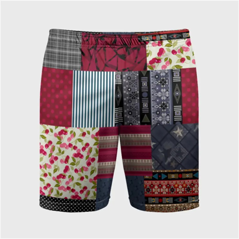 Plaid Patchwork Print Beach Shorts For Men Casual Street Outdoor Sports Short Pants Colorful Patch Graphic Summer Popular Pantie