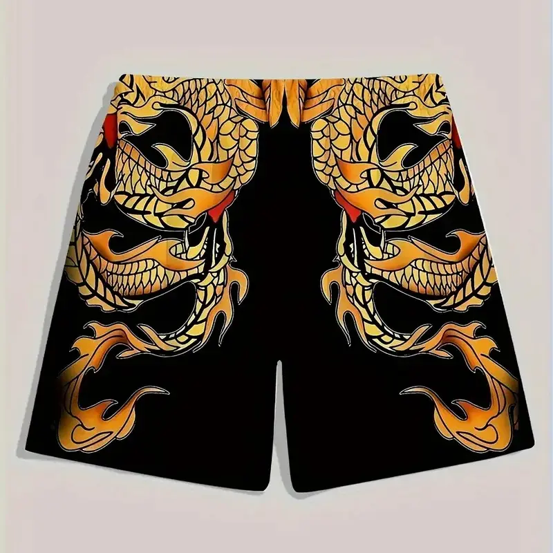 Retro Dragon Totem Print Board Shorts For Men Personality Harajuku Oversized Leisure Sport Quick Dry Beach Short Summer 2025