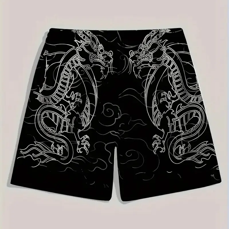 Retro Dragon Totem Print Board Shorts For Men Personality Harajuku Oversized Leisure Sport Quick Dry Beach Short Summer 2025