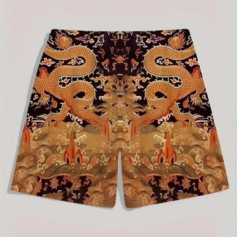Retro Dragon Totem Print Board Shorts For Men Personality Harajuku Oversized Leisure Sport Quick Dry Beach Short Summer 2025