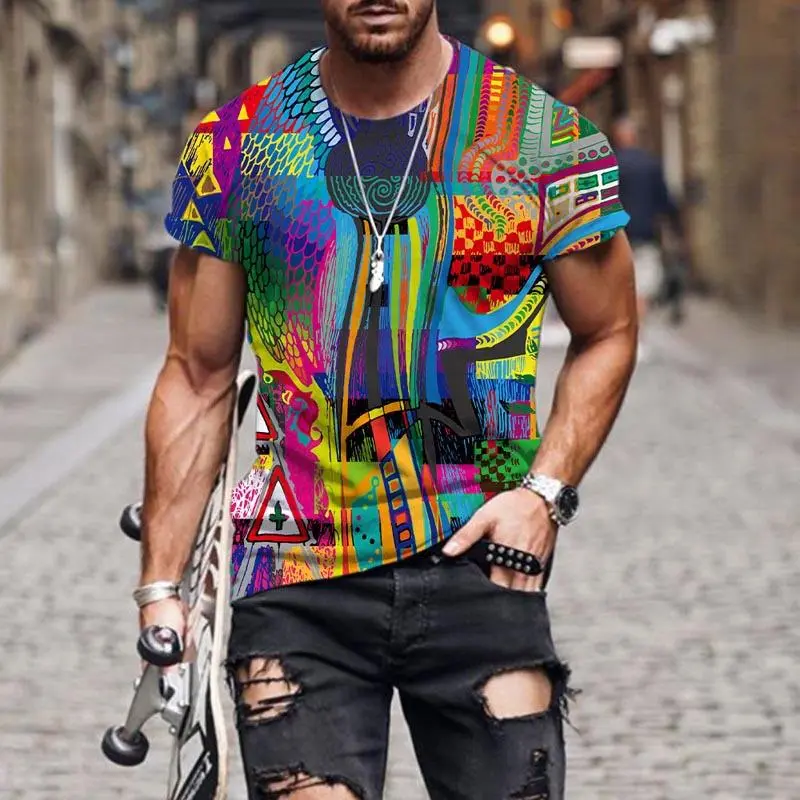 Street Art Graffiti T-shirt Mens Clothing 3D Print Short Sleeve O-neck T Shirts Harajuku Streetwear Sports Fitness Casual Tees