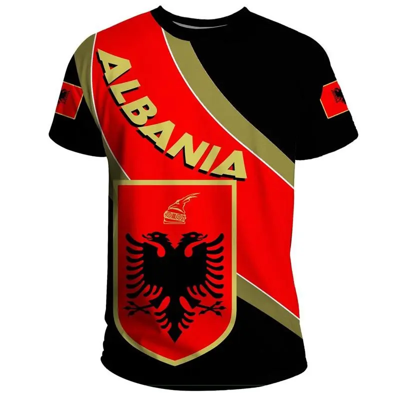 Albania Flag And Emblem Print T-shirt Men's Clothing Round Neck Short Sleeve Pullover Tee Top Street Casual Oversized Men Tshirt