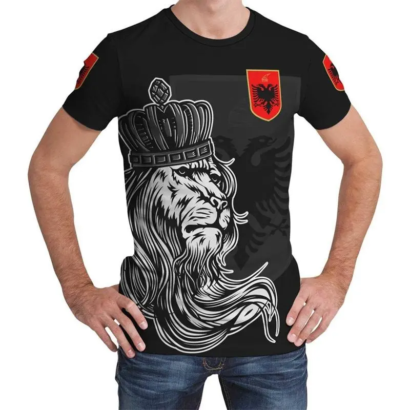 Albania Flag And Emblem Print T-shirt Men's Clothing Round Neck Short Sleeve Pullover Tee Top Street Casual Oversized Men Tshirt