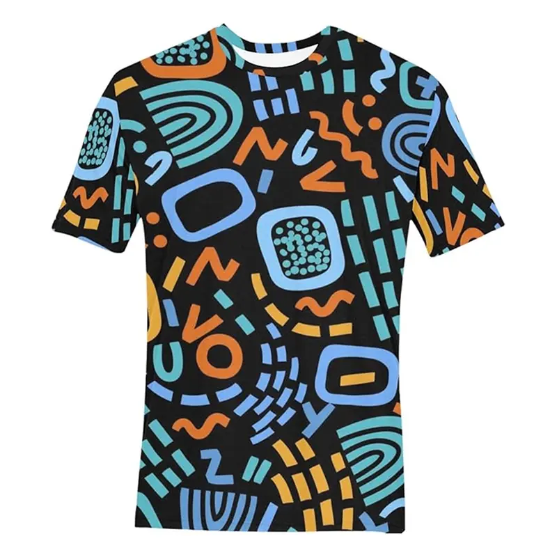 Graffiti Art Harajuku T-shirt Men's Clothes Unique Street Hip Hop Popular Short Sleeve T Shirts Colorful Print Graphic Tee Shirt