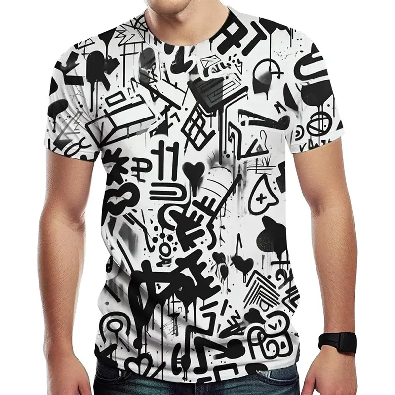 Graffiti Art Harajuku T-shirt Men's Clothes Unique Street Hip Hop Popular Short Sleeve T Shirts Colorful Print Graphic Tee Shirt
