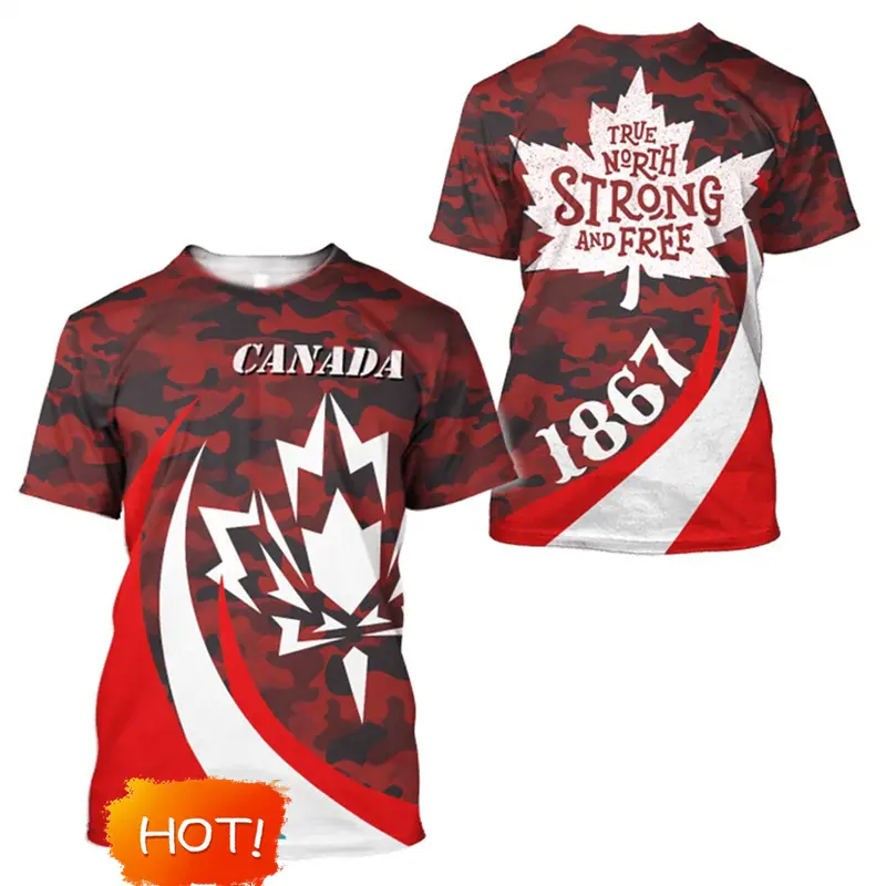 Canada Flag Full Print T-shirt Men Women Maple Leaf Pattern Red Short Sleeve T Shirts Summer Loose Street Personality Tees 2025