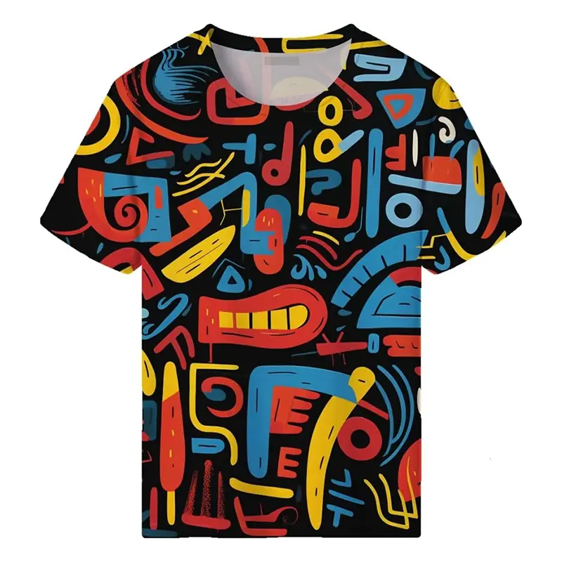 Graffiti Art Harajuku T-shirt Men's Clothes Unique Street Hip Hop Popular Short Sleeve T Shirts Colorful Print Graphic Tee Shirt