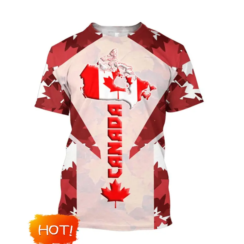 Canada Flag Full Print T-shirt Men Women Maple Leaf Pattern Red Short Sleeve T Shirts Summer Loose Street Personality Tees 2025