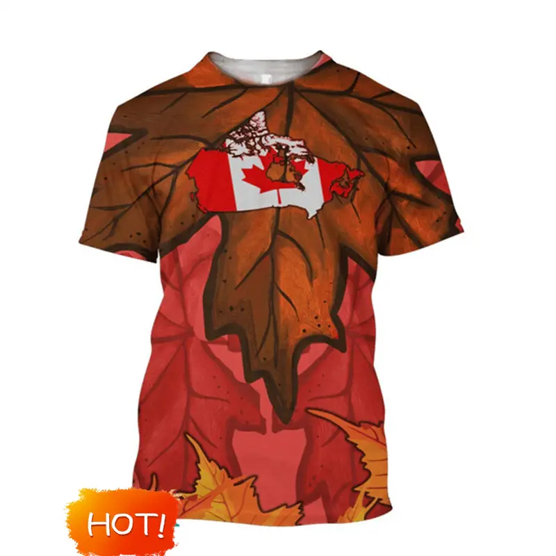 Canada Flag Full Print T-shirt Men Women Maple Leaf Pattern Red Short Sleeve T Shirts Summer Loose Street Personality Tees 2025