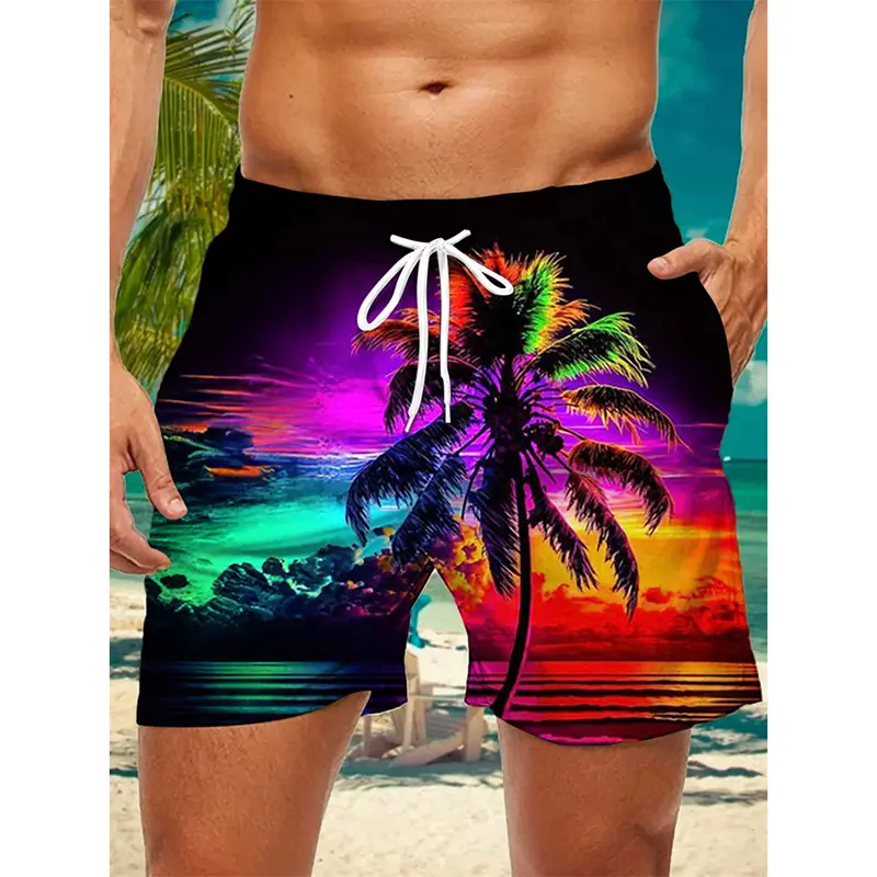 Tropical Palm Trees Colorful 3D Print Beach Short Men's Clothing Summer Beach Leisure Personality Plant Graphic Board Shorts