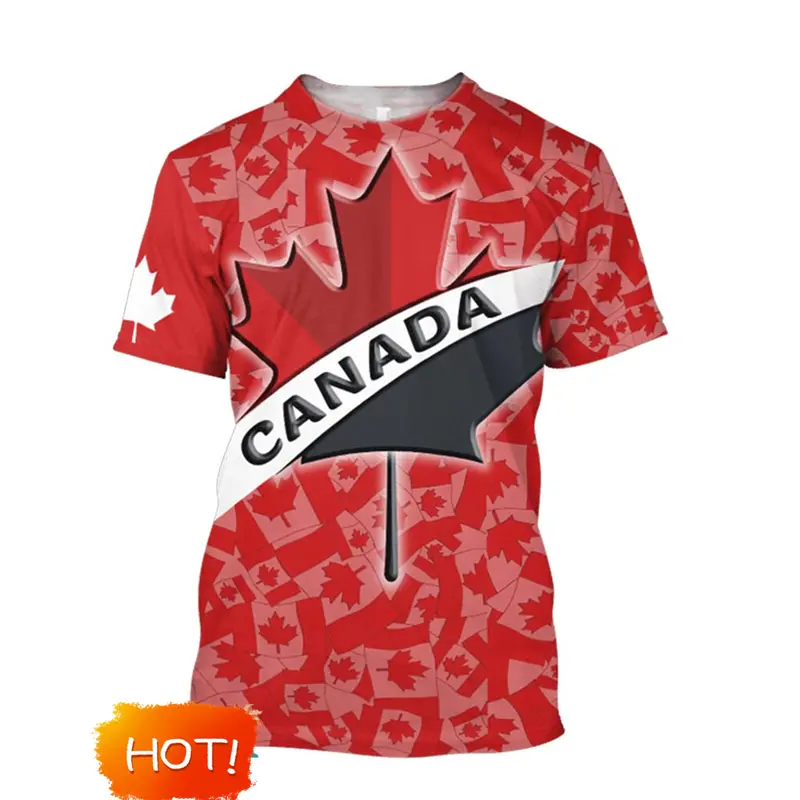 Canada Flag Full Print T-shirt Men Women Maple Leaf Pattern Red Short Sleeve T Shirts Summer Loose Street Personality Tees 2025