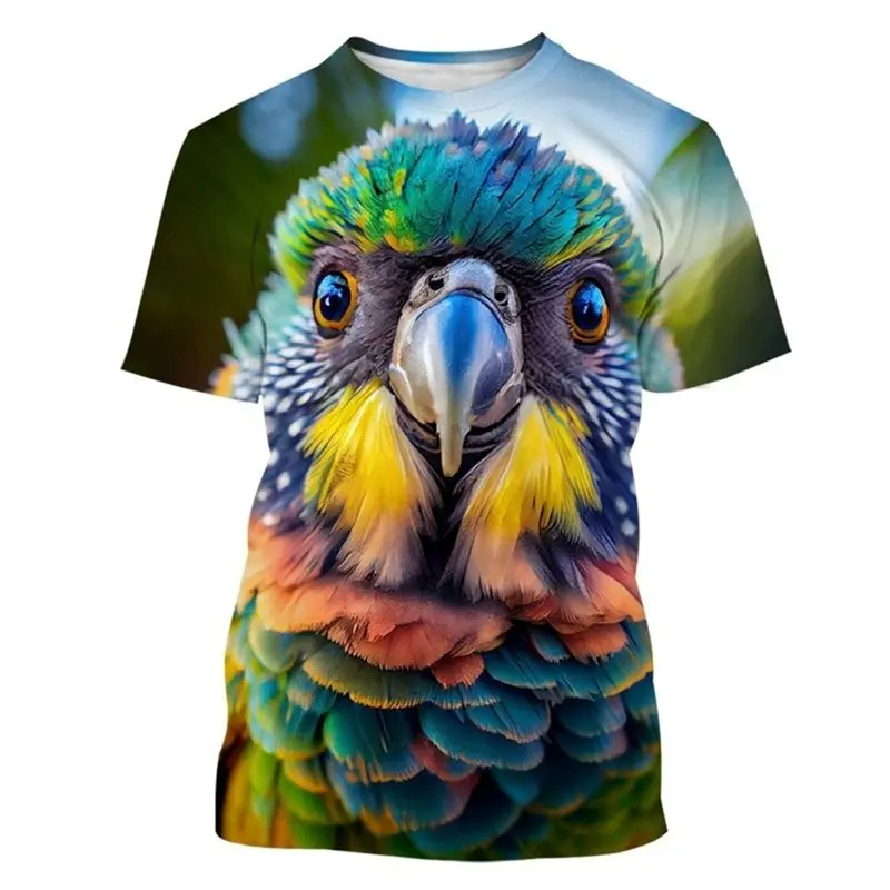 Colorful Parrot 3D Print T-shirt Men Clothing Personality Street Hip Hop Short Sleeve T Shirts Summer Hawaiian Casual Funny Tee