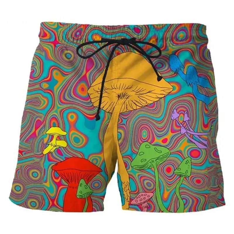 Mushroom Pattern 3d Printed Shorts For Men Rainbow Colors Streetwear Oversize Beach Shorts Fashion Graffiti Striped Short Pants