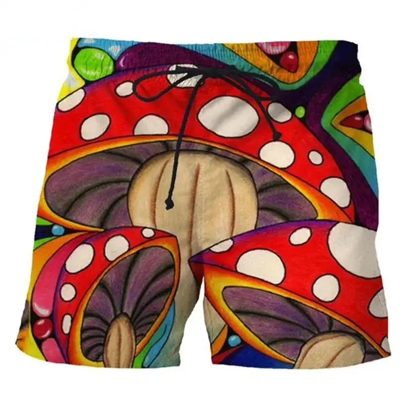 Mushroom Pattern 3d Printed Shorts For Men Rainbow Colors Streetwear Oversize Beach Shorts Fashion Graffiti Striped Short Pants