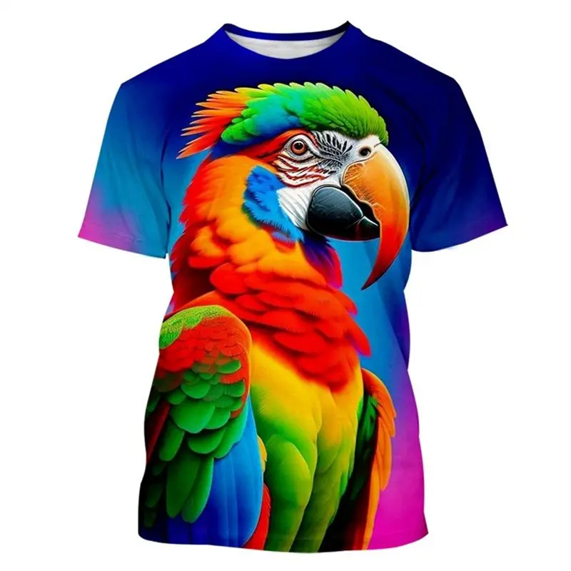 Colorful Parrot 3D Print T-shirt Men Clothing Personality Street Hip Hop Short Sleeve T Shirts Summer Hawaiian Casual Funny Tee