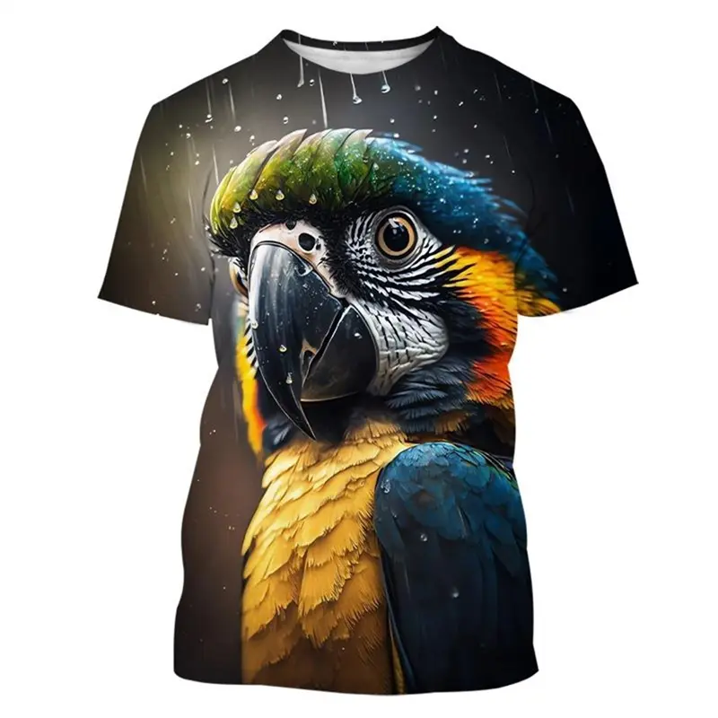 Colorful Parrot 3D Print T-shirt Men Clothing Personality Street Hip Hop Short Sleeve T Shirts Summer Hawaiian Casual Funny Tee