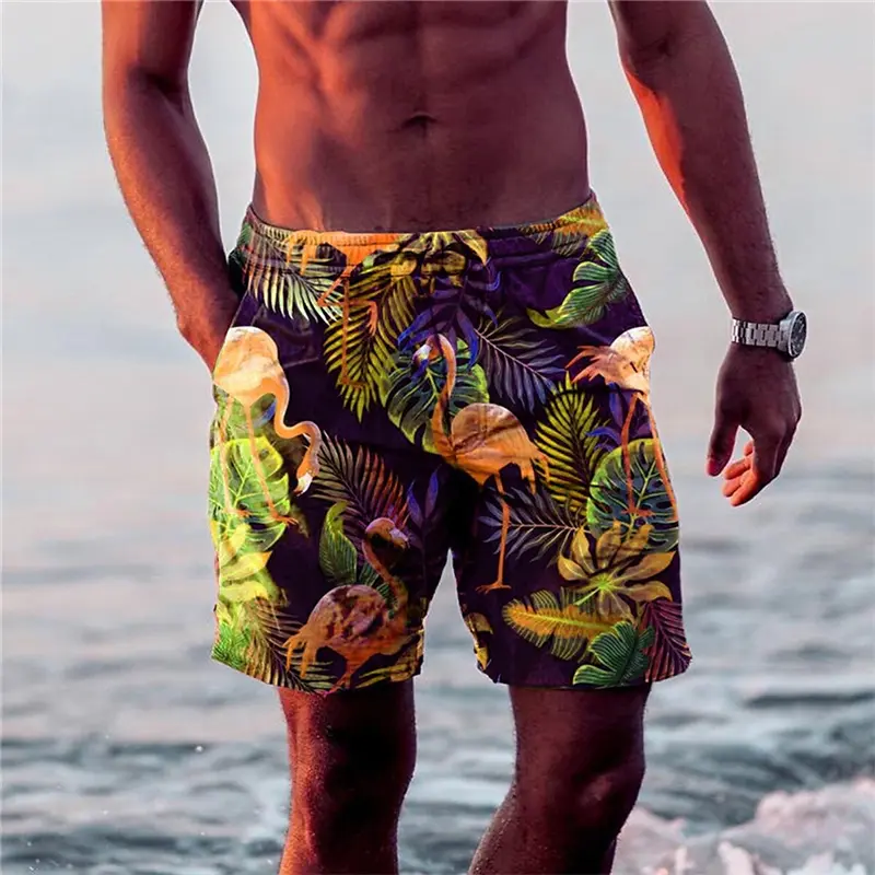 Men's Leaf Flamingo Graphic Prints Board Shorts Swim Shorts Swim Trunks Mid Waist Hawaiian Casual Daily Bohemian Holiday Summer