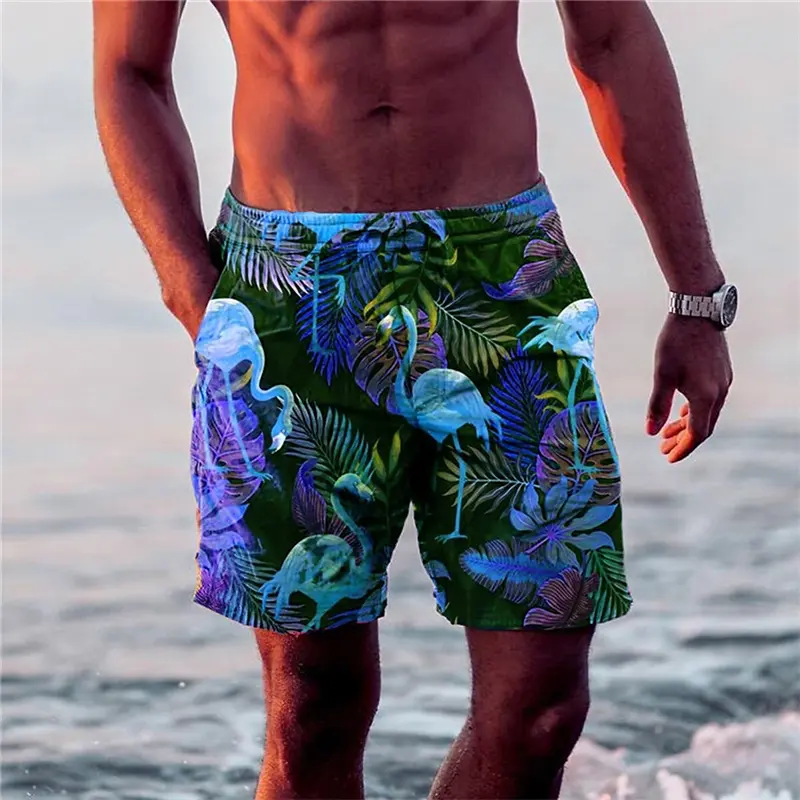 Men's Leaf Flamingo Graphic Prints Board Shorts Swim Shorts Swim Trunks Mid Waist Hawaiian Casual Daily Bohemian Holiday Summer