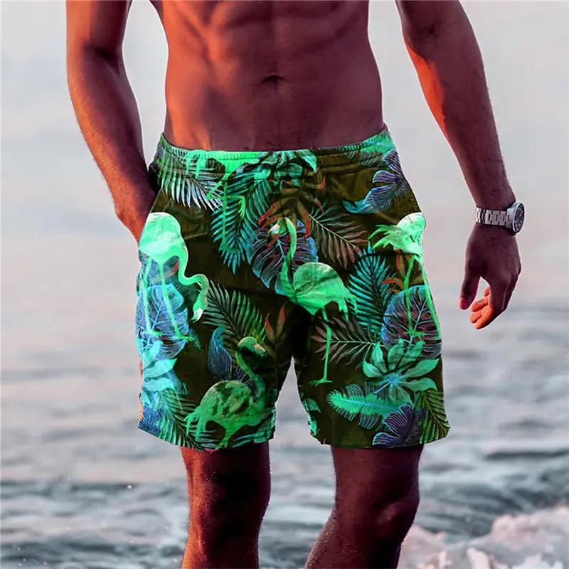 Men's Leaf Flamingo Graphic Prints Board Shorts Swim Shorts Swim Trunks Mid Waist Hawaiian Casual Daily Bohemian Holiday Summer