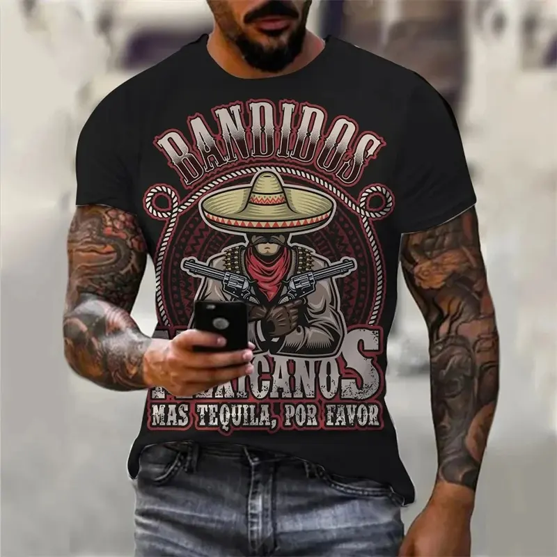 Vintage Cowboy T Shirts Men's Clothing Round Neck Short Sleeves T-shirt Harajuku Streetwear 3D Printed Casual Cool Tees Top