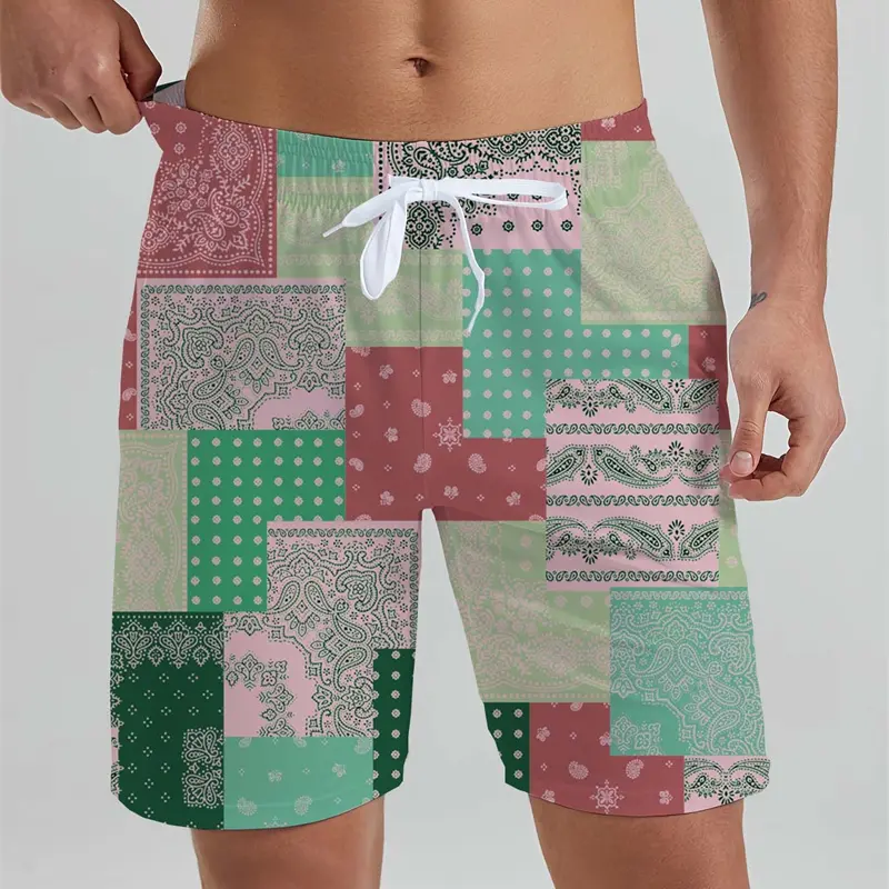 New Paisley graphic Print Beach Shorts For Men Ethnic Flower Cashew Splicing Pattern Breathable Beach Shirt Casual Mens Trunks