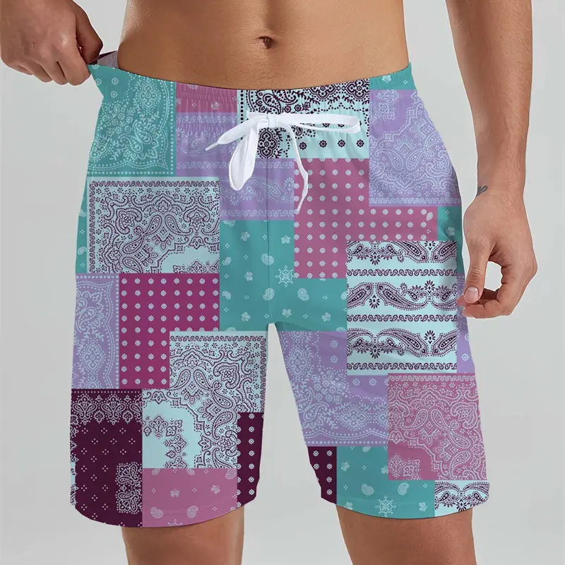 New Paisley graphic Print Beach Shorts For Men Ethnic Flower Cashew Splicing Pattern Breathable Beach Shirt Casual Mens Trunks