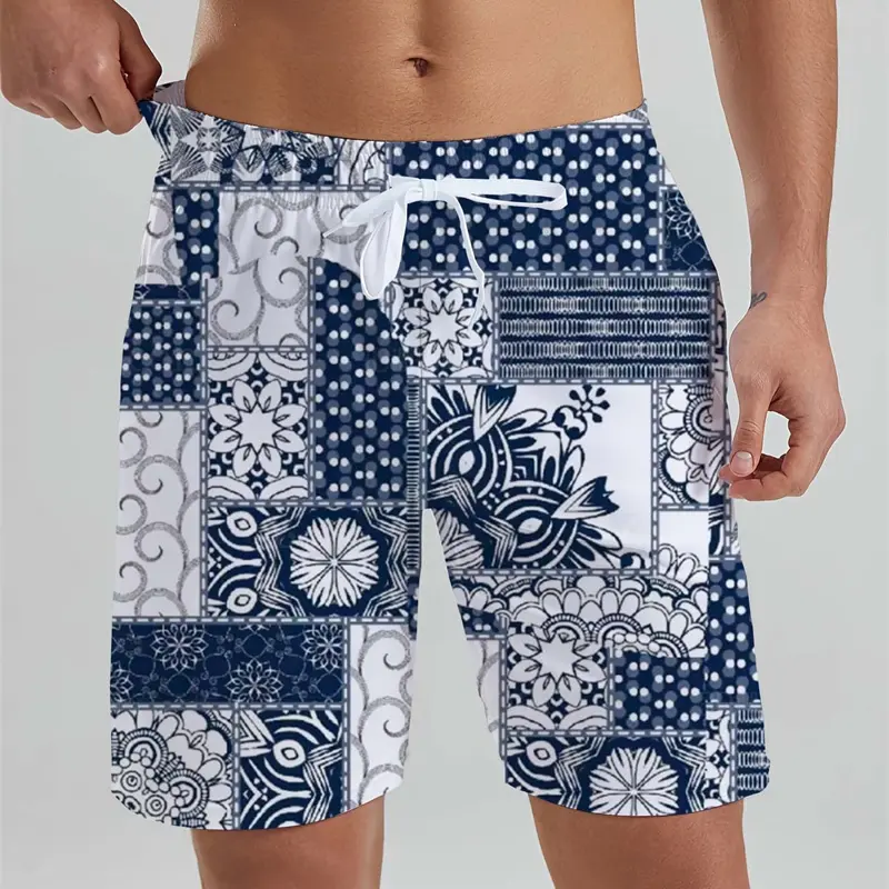 New Paisley graphic Print Beach Shorts For Men Ethnic Flower Cashew Splicing Pattern Breathable Beach Shirt Casual Mens Trunks