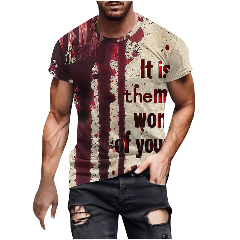 Halloween Street T-shirt Men's Clothing Short Sleeves Round Neck T Shirts 3D Blood Graffiti Fashion Trendy Festival Tees Top
