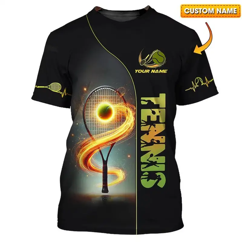 Fashion Tennis Ball T-shirt Men Women Fashion Sport Street Flame Print Round Neck T Shirts Custom Name DIY Personality Tee Top