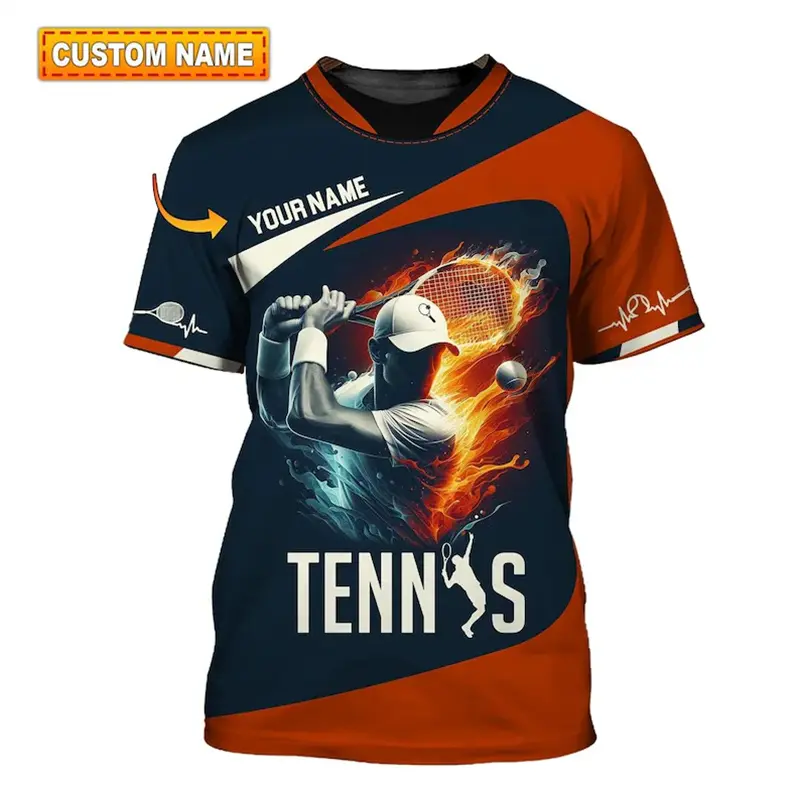 Fashion Tennis Ball T-shirt Men Women Fashion Sport Street Flame Print Round Neck T Shirts Custom Name DIY Personality Tee Top