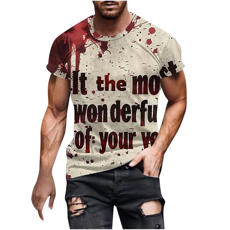 Halloween Street T-shirt Men's Clothing Short Sleeves Round Neck T Shirts 3D Blood Graffiti Fashion Trendy Festival Tees Top