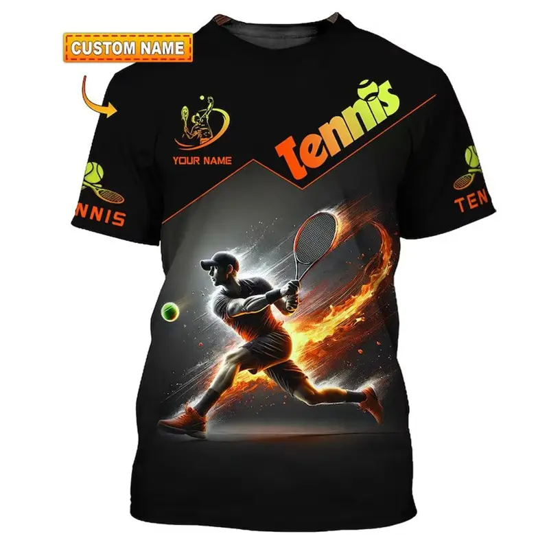 Fashion Tennis Ball T-shirt Men Women Fashion Sport Street Flame Print Round Neck T Shirts Custom Name DIY Personality Tee Top