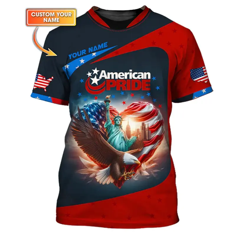Custom Name USA Flag Print T-shirt For Men's Clothing Streetwear Pride Pattern T Shirts Fashion Trend Bald Eagle Pattern Tee Top