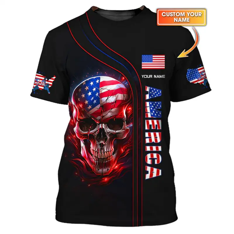 Custom Name USA Flag Print T-shirt For Men's Clothing Streetwear Pride Pattern T Shirts Fashion Trend Bald Eagle Pattern Tee Top