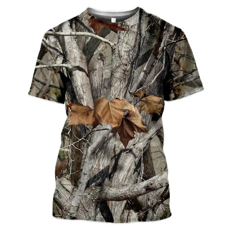 Dead Branches Leaves T-shirt Plant 3D Printing Round Neck Short Sleeves Outdoor Tees Tops Forest Street Fashion Clothes T Shirts