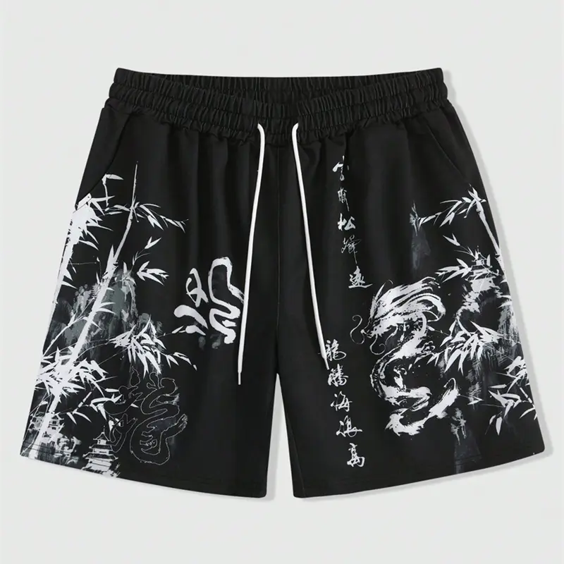 Chinese Style Design Bamboo Dragon Print Beach Shorts For Men Luxury Harajuku Streetwear Summer Casual Retro Loose Mens Short