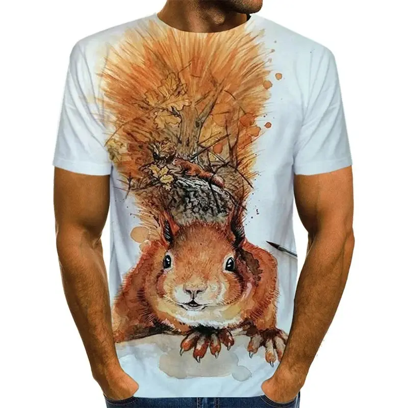 Cute 3D Print Animal Squirrel T-shirt For Men Summer Cool Short Sleeves Children Fashion Casual Loose T Shirt O-neck Tops Tees