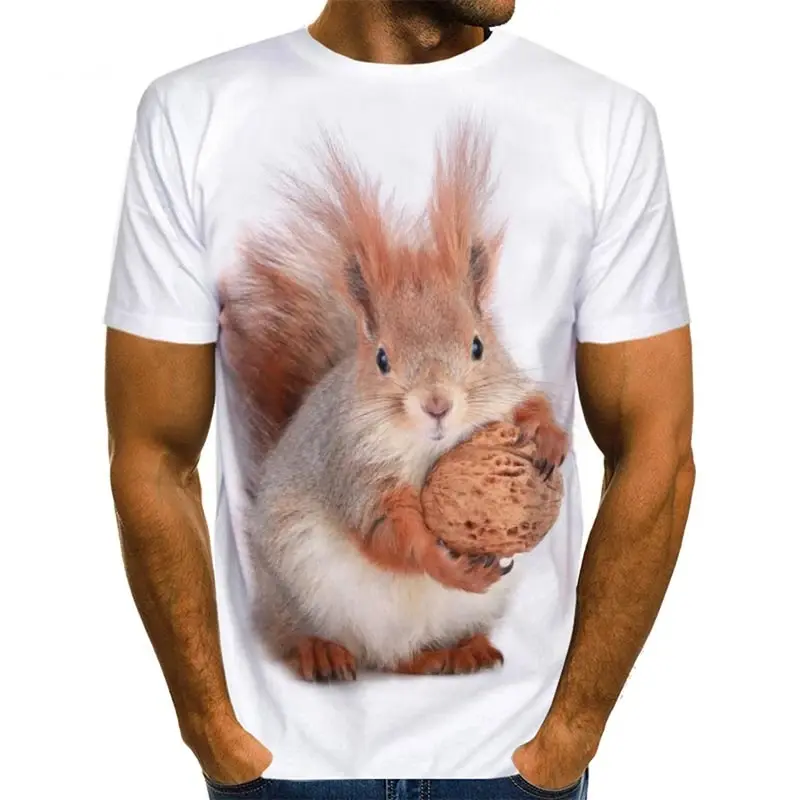 Cute 3D Print Animal Squirrel T-shirt For Men Summer Cool Short Sleeves Children Fashion Casual Loose T Shirt O-neck Tops Tees