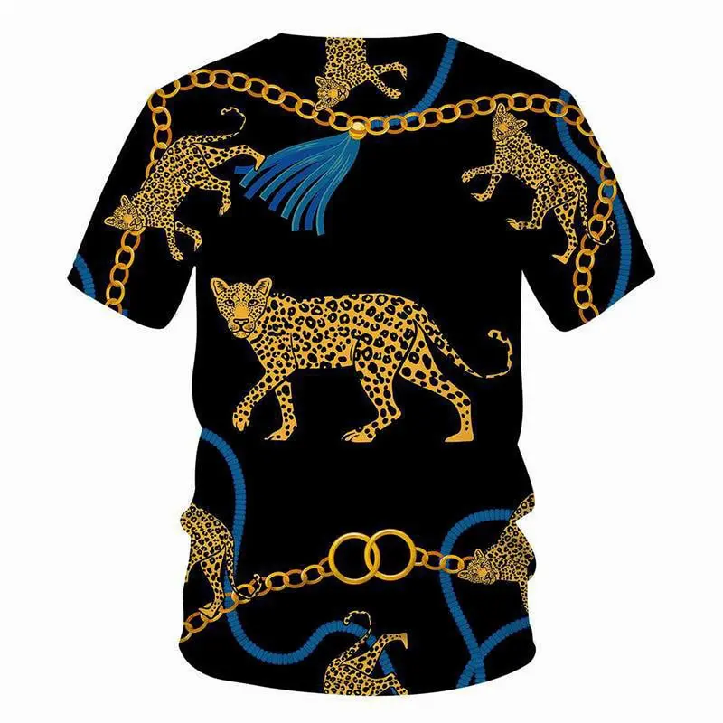 Crystal Necklace Pattern T-shirt Leopard Jewelry 3D Printing T Shirt Round Neck Short Sleeves Summer For Men Street Fashion Tee