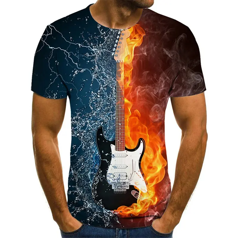 Guitar Street Music T Shirt Men's Clothing Cool 3d Printed Graffiti Hip Hop Short Sleeve Tee Shirt Fashion Harajuku Pop Tees Top