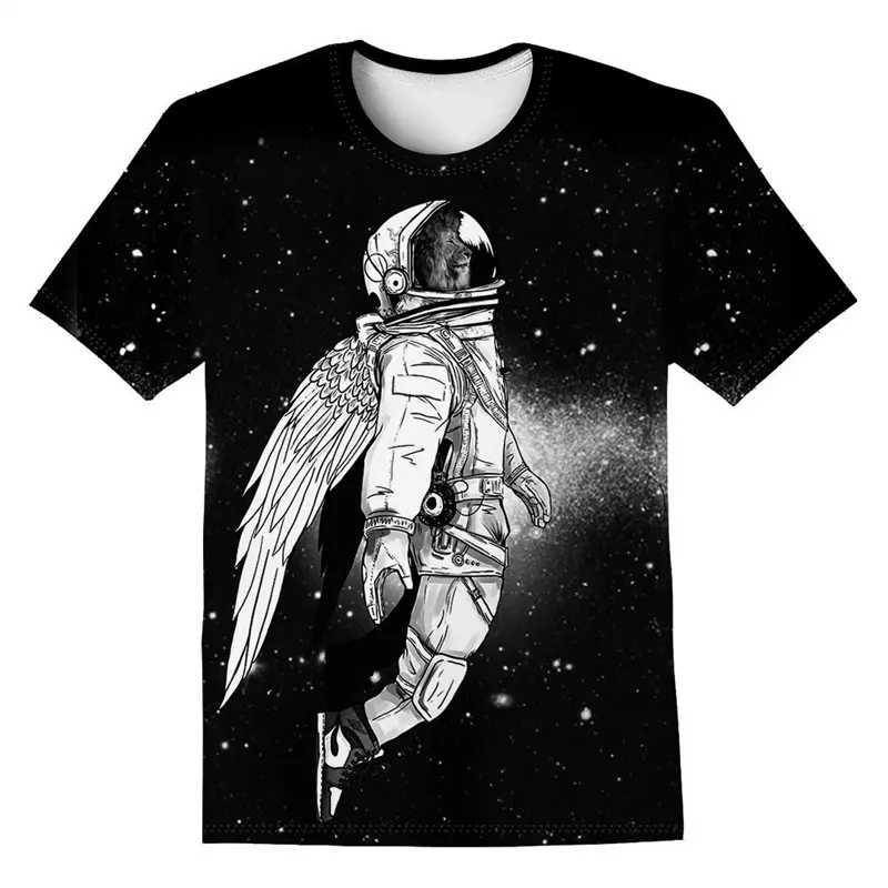 Cool Art 3D Printing T-shirt Astronauts Animals Plants Pattern T Shirts Men 2024 Summer Fashion New Streetwear Clothes Tees Top